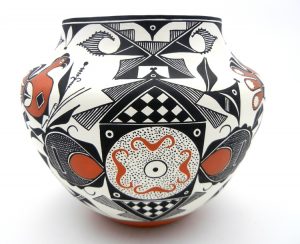 Acoma parrot and fertility design jar by Franklin Peters