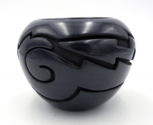 Santa Clara black etched and polished avanyu bowl by Vickie Martinez