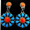 Navajo turquoise and orange spiny oyster shell cluster dangle earrings by Tyler Brown