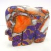 Zuni composite magenta and orange spiny oyster shell carved stone bear fetish by Bernard Laiwakete