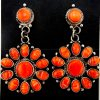 Navajo orange spiny oyster shell and sterling silver cluster dangle earrings by Tyler Brown