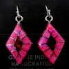 Zuni pink and red lab opal and sterling silver inlay diamond dangle earrings by Constance Epaloose