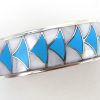 Zuni turquoise, white mother of pearl and sterling silver inlay cuff bracelet by Orlinda Natewa