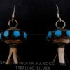 Navajo brushed sterling silver and turquoise squash blossom dangle earrings by Monica Smith