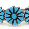 Zuni turquoise and sterling silver triple rosette cuff bracelet