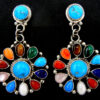 Navajo multi-stone and sterling silver cluster dangle earrings by Tyler Brown