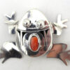 Navajo sterling silver and red spiny oyster shell shadowbox style frog pendant by Bennie Ration