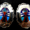 Navajo multi-stone inlay and sterling silver large post earrings by Wilbert Muskett