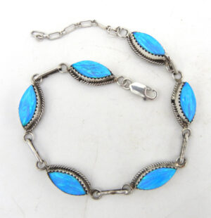 Zuni blue lab opal and sterling silver link bracelet