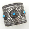 Navajo sterling silver and turquoise wide band hand stamped and repousse cuff bracelet