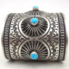 Navajo Herman Smith Sterling Silver and Turquoise Wide Band Hand Stamped and Repousse Cuff Bracelet - Image 3