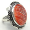 Navajo Will Denetdale Red Spiny Oyster Shell and Sterling Silver Ring - Image 3