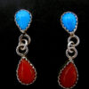Navajo small turquoise and coral dangle earrings