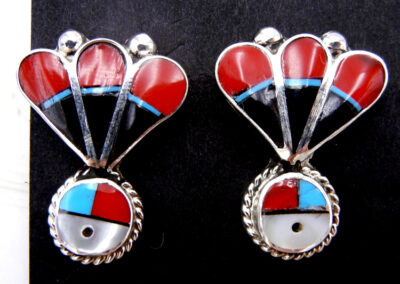 Zuni multi-stone inlay and sterling silver sunface post earrings