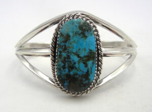 Navajo turquoise and sterling silver cuff bracelet by Elroy Chavez