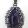 Navajo charoite and brushed sterling silver pendant by Lonnie Willie