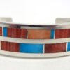 Zuni multi-stone inlay and sterling silver double channel inlay cuff bracelet