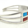 Zuni Multi-Stone Inlay and Sterling Silver Double Channel Inlay Cuff Bracelet - Image 3