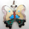 Zuni multi-stone and sterling silver inlay large butterfly pendant by Tamara Pinto