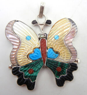 Zuni multi-stone and sterling silver inlay large butterfly pendant by Tamara Pinto