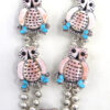 Zuni Pink Conch, Turquoise and Jet Inlay and Sterling Silver Owl Necklace and Earring Set - Image 4