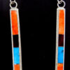 Zuni multi-stone and sterling silver channel inlay post dangle earrings