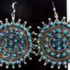 Zuni large circular turquoise petit point and sterling silver dangle earrings