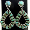 Navajo large turquoise and sterling silver tear drop post dangle earrings by Ophelia Moses