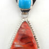 Navajo red spiny oyster shell, turquoise and sterling silver triangular pendant