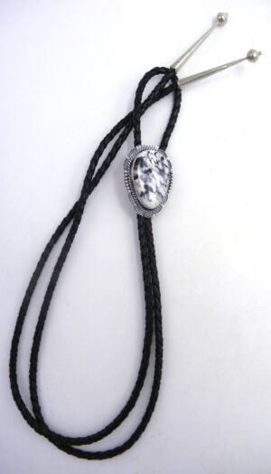 Navajo White Buffalo and Sterling Silver Bolo Tie