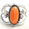 Navajo sandcast sterling silver and orange spiny oyster cuff bracelet by Bennett Yazzie