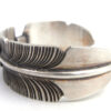 Navajo Chris Charley Brushed Sterling Silver and Coral Feather Cuff Bracelet - Image 3