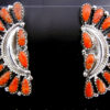 Navajo apple coral and sterling silver fan shaped earrings by Zeita Begay