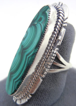 Navajo Large Oval Malachite and Sterling Silver Ring