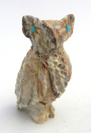 Zuni carved Picasso marble owl fetish by Scott Garnett