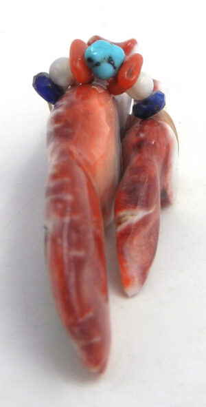 Zuni Cheryl Beyuka Carved Red Spiny Oyster Shell Double Fox Fetish