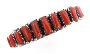 Navajo coral and sterling silver row cuff bracelet