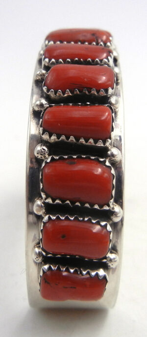 Navajo Coral and Sterling Silver Row Cuff Bracelet
