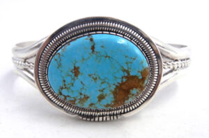 Navajo #8 turquoise and sterling silver cuff bracelet by Walter Vandever