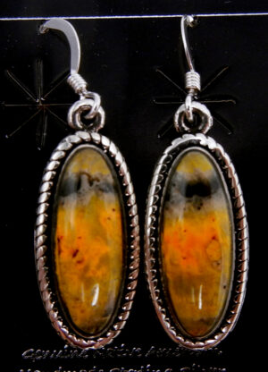 Navajo small bumblebee jasper and sterling silver dangle earrings by Art Platero