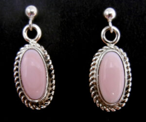 Navajo small pink conch and sterling silver dangle earrings