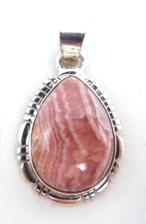 Navajo small rhodochrosite and sterling silver pendant