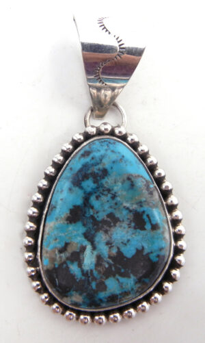 Navajo large turquoise and sterling silver pendant by Leonard and Racquel Hurley