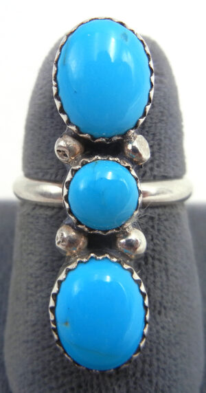 Navajo small triple turquoise and sterling silver ring by Julia Etsitty