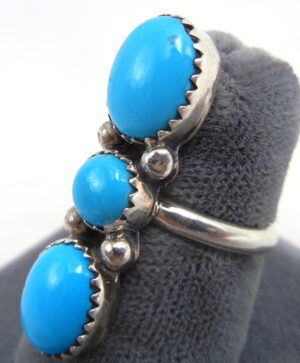 Navajo Julia Etsitty Triple Turquoise and Sterling Silver Ring