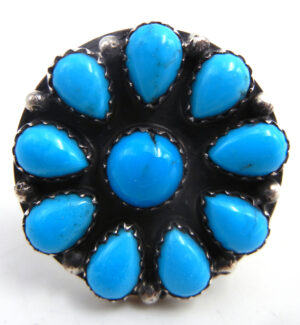 Navajo round turquoise and sterling silver cluster ring