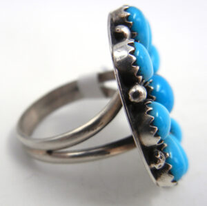 Navajo Round Turquoise and Sterling Silver Cluster Ring