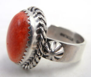 Navajo Delbert Delgarito Spiny Oyster Shell and Sterling Silver Ring