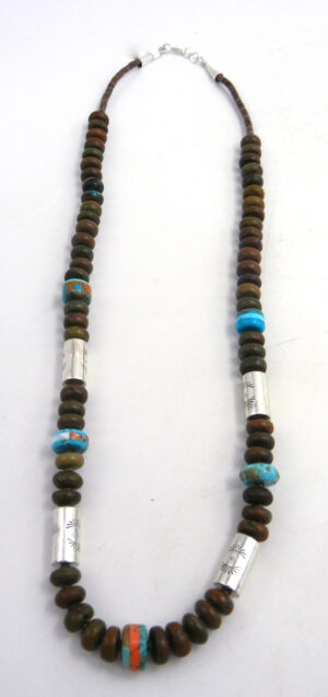 Santo Domingo Ronald Chavez Turquoise and Sterling Silver Beaded Necklace