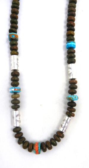 Santo Domingo Ronald Chavez Turquoise and Sterling Silver Beaded Necklace